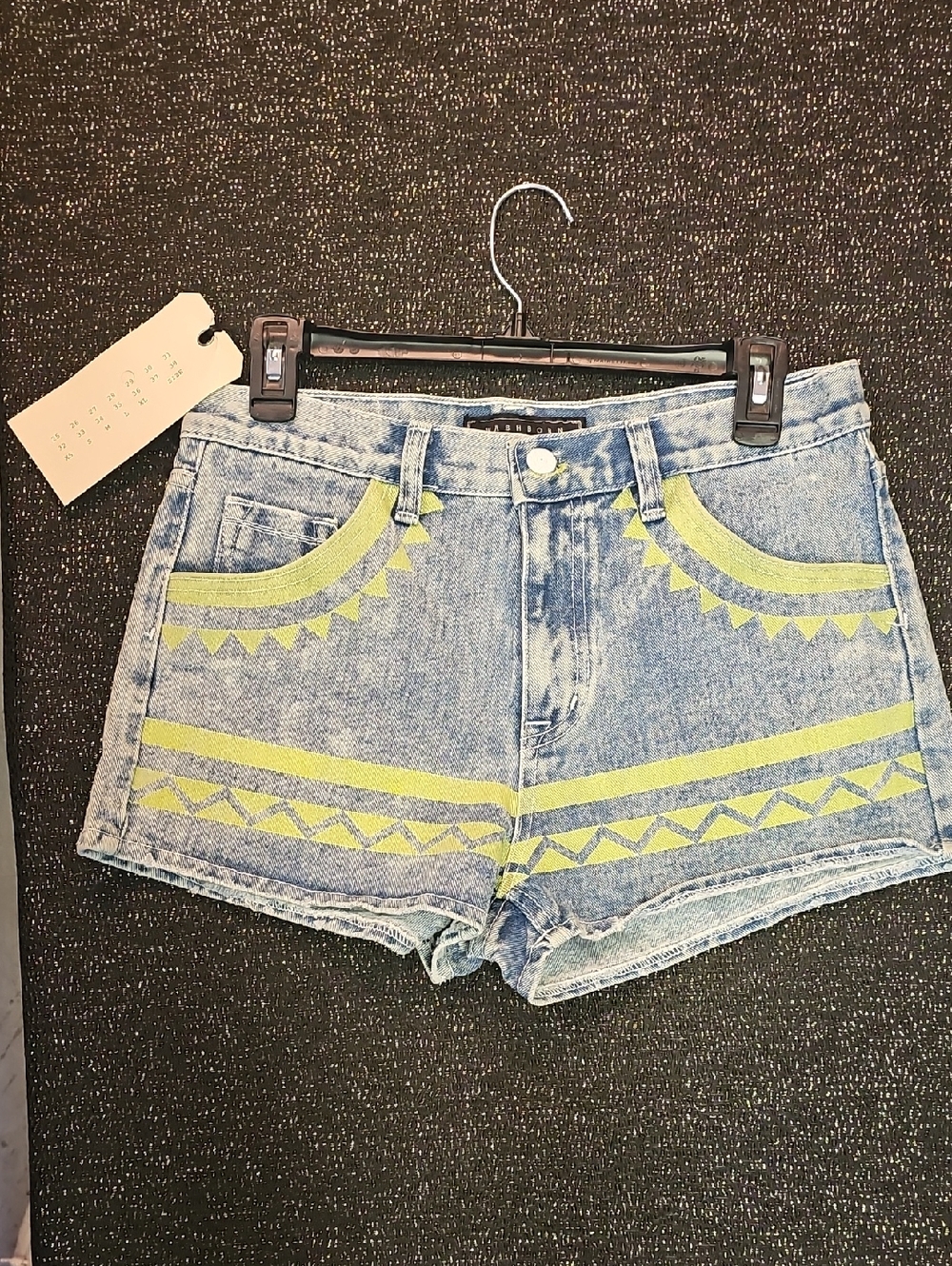 Washed Denim Jean Shorts with Lime Trim